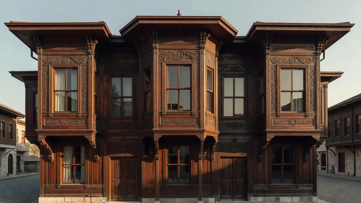 Die hölzerne Fassade des Koyunoğlu Konağı in Konya steht noch immer