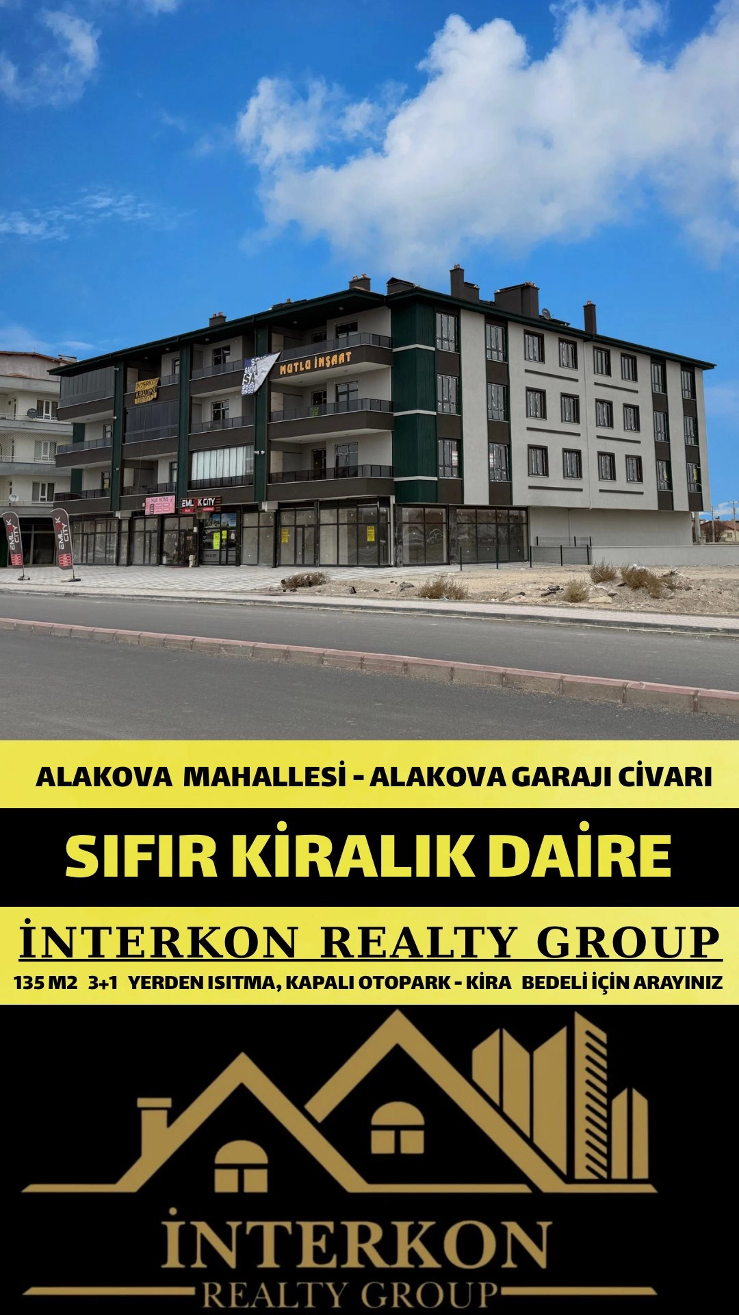 KONYA MERAM ALAKOVA MAHALLESİ SIFIR 3+1 KİRALIK DAİRE!