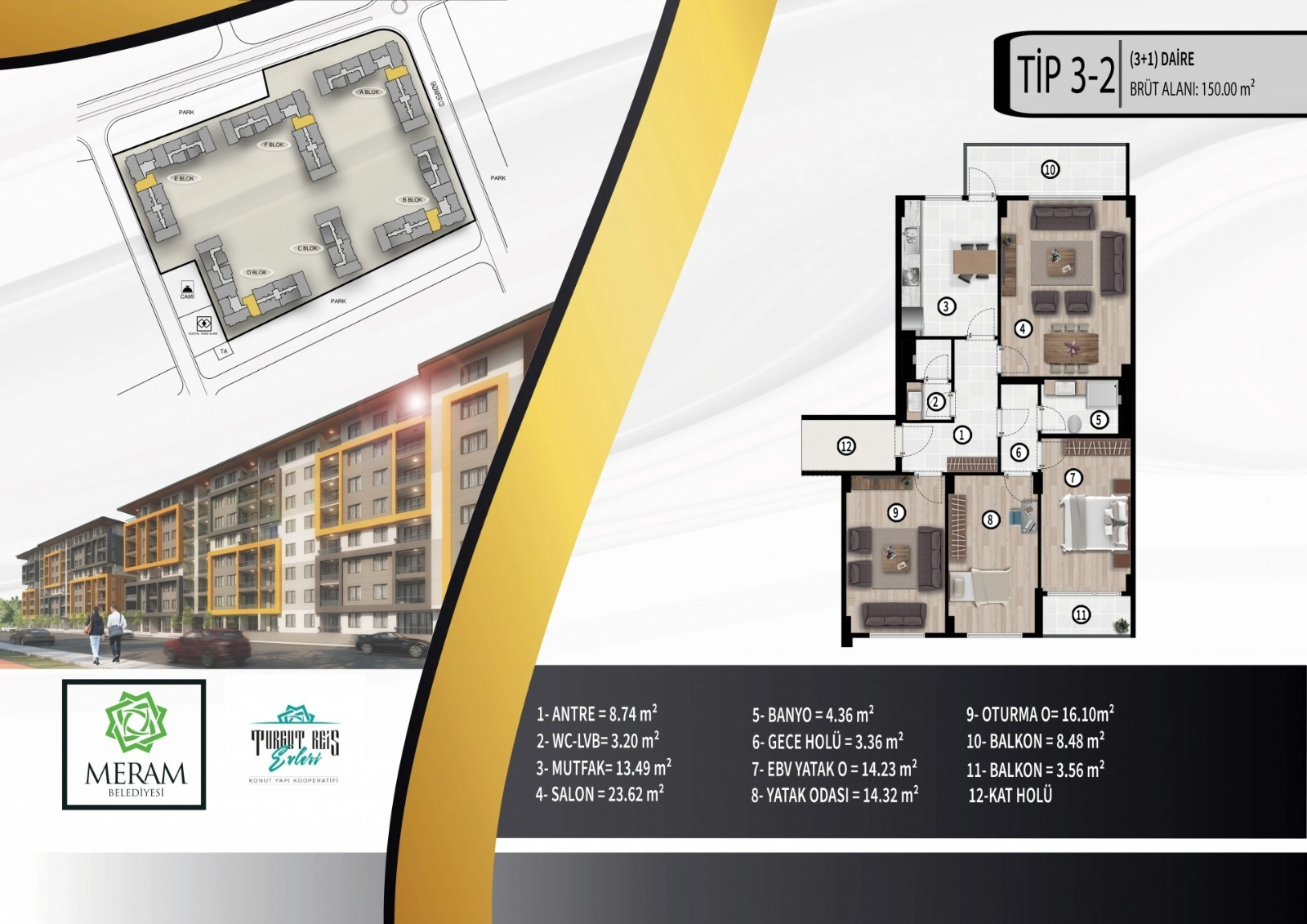 KONYA MERAM TURGUT REİS EVLERİ 3+1 SATILIK HİSSE!