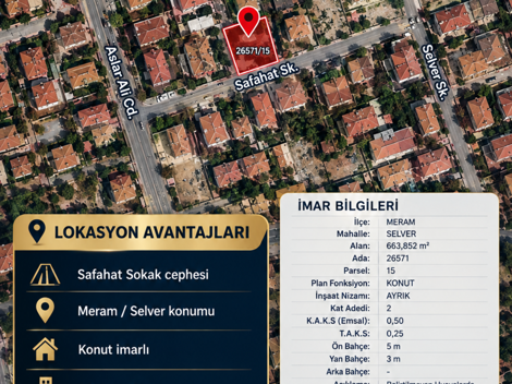 MERAM OSMAN GAZİ NEIGHBOURHOOD 664 M² LAND FOR SALE, SUITABLE FOR A 2.5-STOREY DETACHED VILLA! - photo 5