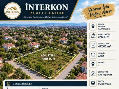Konya Meram Karahüyük’te Satılık 476,95 M² İmarlı Arsa! - fotoğraf 2